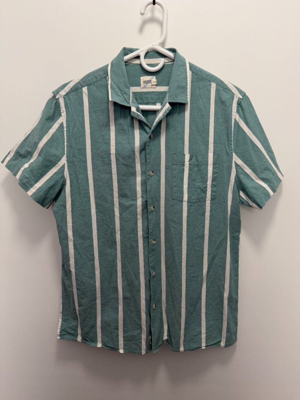 FAIR HARBOR The Dunewood Shirt Striped Teal Green Short Sleeve Sz M